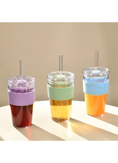 450ml Tritan Straw Cup, Water Bottle, Coffee Mug with Sleeve, Portable Drinkware for Home &amp; Office - Olive Green