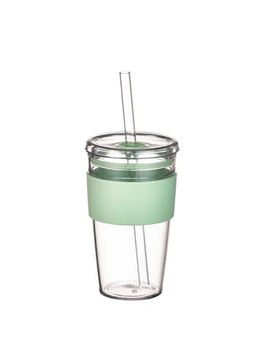 450ml Tritan Straw Cup, Water Bottle, Coffee Mug with Sleeve, Portable Drinkware for Home &amp; Office - Green