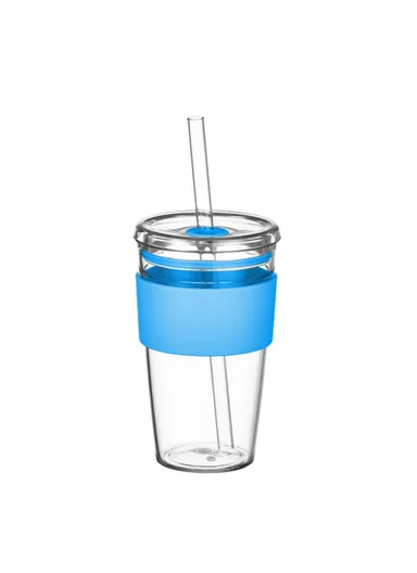 450ml Tritan Straw Cup, Water Bottle, Coffee Mug with Sleeve, Portable Drinkware for Home &amp; Office - Blue