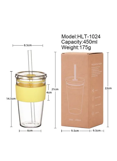 450ml Tritan Straw Cup, Water Bottle, Coffee Mug with Sleeve, Portable Drinkware for Home &amp; Office - Blue