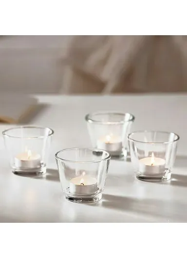 4-PCS Set Glass Candle Holders for Tealight Candles Crystal, Clear Decorative Candlesticks Home Decor