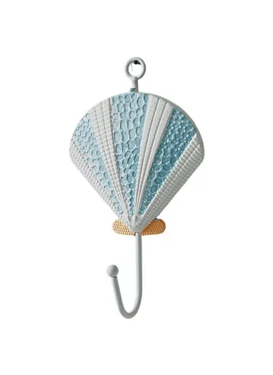 Mediterranean Style Wall Hooks, Iron Coat Rack Door Hanger Ocean Theme Home Decor Storage Holder - Blue Shell