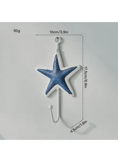 Mediterranean Style Wall Hooks, Iron Coat Rack Door Hanger Ocean Theme Home Decor Storage Holder - Blue White Starfish