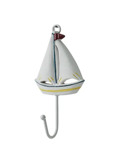 Mediterranean Style Wall Hooks, Iron Coat Rack Door Hanger Ocean Theme Home Decor Storage Holder - White