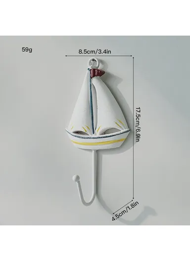 Mediterranean Style Wall Hooks, Iron Coat Rack Door Hanger Ocean Theme Home Decor Storage Holder - White