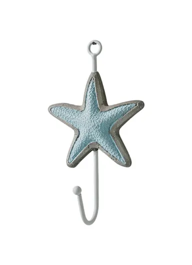 Mediterranean Style Wall Hooks, Iron Coat Rack Door Hanger Ocean Theme Home Decor Storage Holder - Baby Blue Starfish
