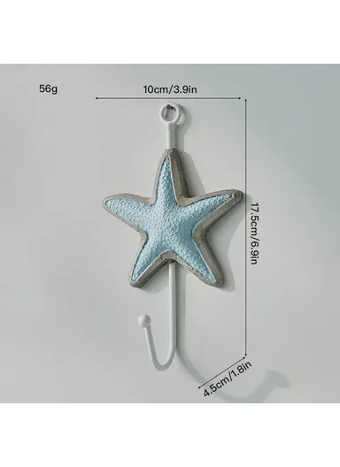 Mediterranean Style Wall Hooks, Iron Coat Rack Door Hanger Ocean Theme Home Decor Storage Holder - Baby Blue Starfish