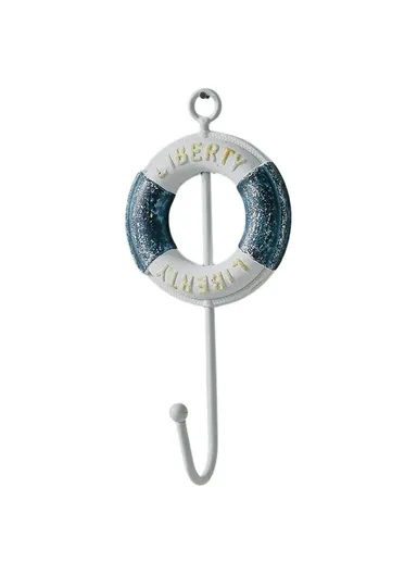 Mediterranean Style Wall Hooks, Iron Coat Rack Door Hanger Ocean Theme Home Decor Storage Holder - Life Ring