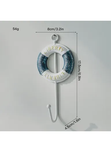Mediterranean Style Wall Hooks, Iron Coat Rack Door Hanger Ocean Theme Home Decor Storage Holder - Life Ring