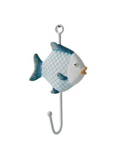Mediterranean Style Wall Hooks, Iron Coat Rack Door Hanger Ocean Theme Home Decor Storage Holder - Fish