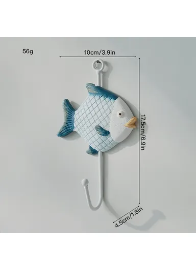 Mediterranean Style Wall Hooks, Iron Coat Rack Door Hanger Ocean Theme Home Decor Storage Holder - Fish