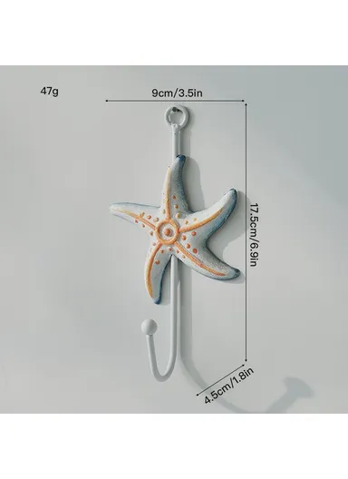 Mediterranean Style Wall Hooks, Iron Coat Rack Door Hanger Ocean Theme Home Decor Storage Holder - Starfish