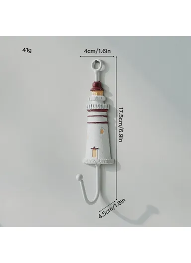 Mediterranean Style Wall Hooks, Iron Coat Rack Door Hanger Ocean Theme Home Decor Storage Holder - Lighthouse