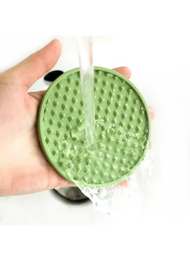 6Pcs Silicone Coasters Set, with Metal Holder, 10cm Round Draining Heat Resistant, Non-Slip Mats Stripe - Pink