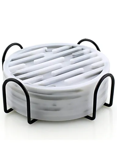 8Pcs Silicone Coasters Set, with Metal Holder, 10cm Round Draining Heat Resistant Non Slip Mats Stripe - Marble Color