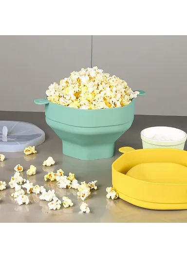 Silicone Popcorn Bowl Microwave Safe Reusable Collapsible Container with Lid  (BPA Free, FDA Certified) - Grey