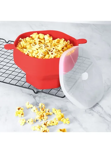 Silicone Popcorn Bowl Microwave Safe Reusable Collapsible Container with Lid  (BPA Free, FDA Certified) - Grey