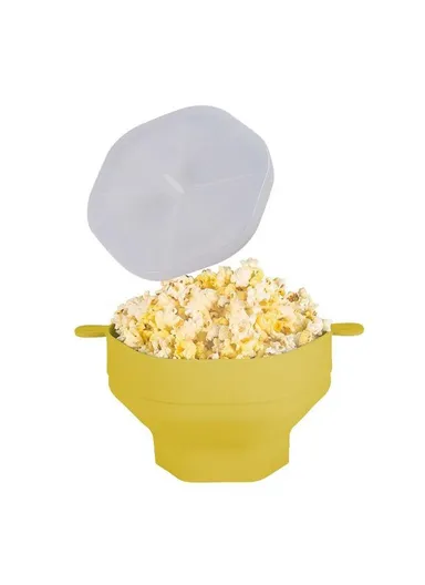 Silicone Popcorn Bowl Microwave Safe Reusable Collapsible Container with Lid  (BPA Free, FDA Certified) - Yellow
