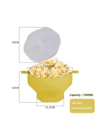 Silicone Popcorn Bowl Microwave Safe Reusable Collapsible Container with Lid  (BPA Free, FDA Certified) - Yellow