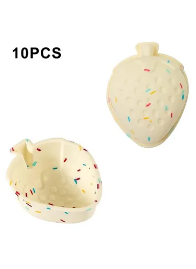 10PCS Silicone Baking Molds DIY Non-Stick Cake Cups Baking Tool (BPA Free, FDA Certified) - Strawberry