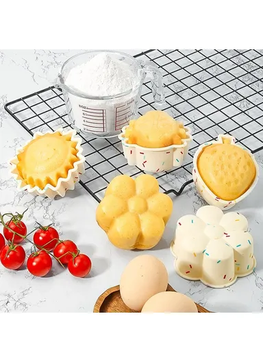 10PCS Silicone Baking Molds DIY Non-Stick Cake Cups Baking Tool (BPA Free, FDA Certified) - Strawberry