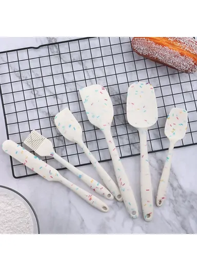 6Pcs / Set Silicone Kitchen Utensils Cooking Tools Cream, Scraper, Spatula ,Oil Brush Kit (BPA Free, FDA Certified)