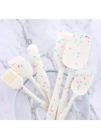 6Pcs / Set Silicone Kitchen Utensils Cooking Tools Cream, Scraper, Spatula ,Oil Brush Kit (BPA Free, FDA Certified)