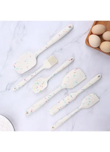 6Pcs / Set Silicone Kitchen Utensils Cooking Tools Cream, Scraper, Spatula ,Oil Brush Kit (BPA Free, FDA Certified)
