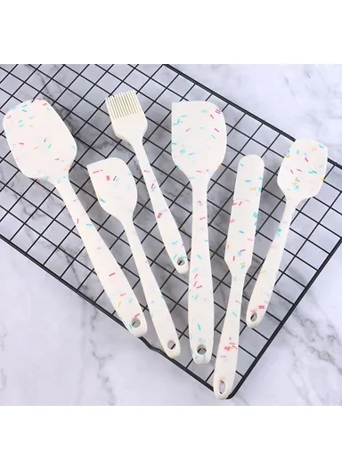 6Pcs / Set Silicone Kitchen Utensils Cooking Tools Cream, Scraper, Spatula ,Oil Brush Kit (BPA Free, FDA Certified)