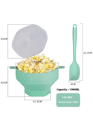 Silicone Popcorn Bowl Microwave Safe Reusable Collapsible Container with Lid and Scraper (BPA Free, FDA Certified) - Cyan