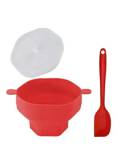 Silicone Popcorn Bowl Microwave Safe Reusable Collapsible Container with Lid and Scraper (BPA Free, FDA Certified) - Red
