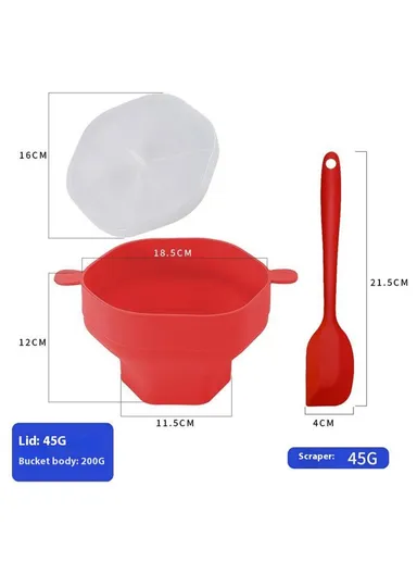 Silicone Popcorn Bowl Microwave Safe Reusable Collapsible Container with Lid and Scraper (BPA Free, FDA Certified) - Red
