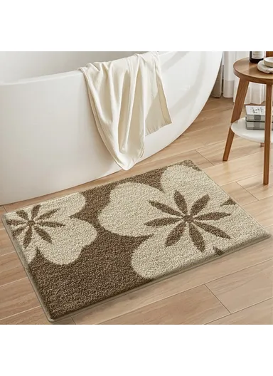 (50 x 80)cm Fresh Floral Bathroom Mat Quick Dry Non-Slip Rug Soft Touch Floor Carpet for Home &amp; Toilet  Flower - Coffee Flower