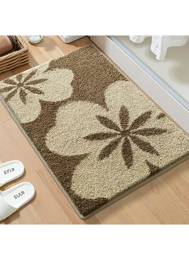 (50 x 80)cm Fresh Floral Bathroom Mat Quick Dry Non-Slip Rug Soft Touch Floor Carpet for Home &amp; Toilet  Flower - Coffee Flower
