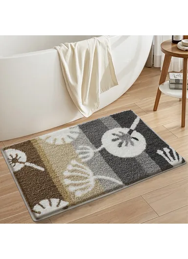 (50 x 80)cm Fresh Floral Bathroom Mat Quick Dry Non-Slip Rug Soft Touch Floor Carpet for Home &amp; Toilet  Flower - Dandelion Grey