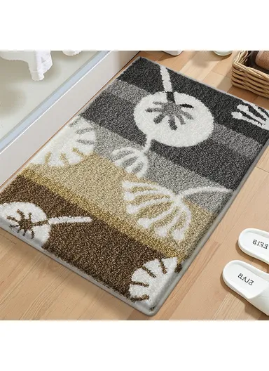 (50 x 80)cm Fresh Floral Bathroom Mat Quick Dry Non-Slip Rug Soft Touch Floor Carpet for Home &amp; Toilet  Flower - Dandelion Grey