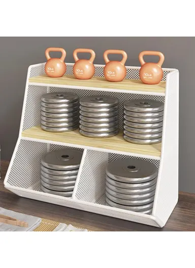 Desktop Storage Basket for Kitchen Countertop Iron Frame Wooden Board Dining Table Tea Cup Holder Shelf, Double Grid - White+Wood Color