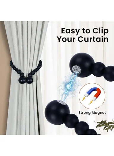 Magnetic Curtain Tiebacks No Drill Decorative Wood Holdbacks Window Treatment Accessories - Wood 