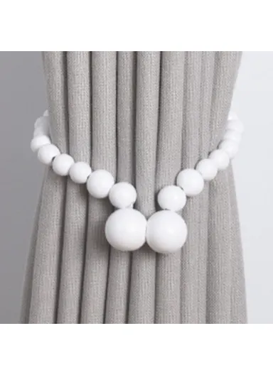 Magnetic Curtain Tiebacks No Drill Decorative Wood Holdbacks Window Treatment Accessories - White