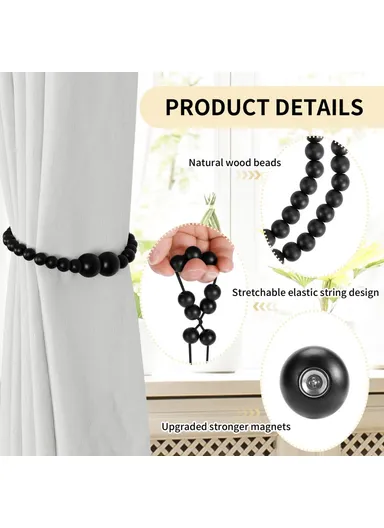 Magnetic Curtain Tiebacks No Drill Decorative Wood Holdbacks Window Treatment Accessories - White
