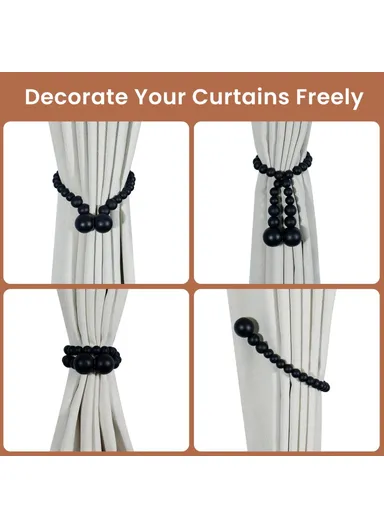 Magnetic Curtain Tiebacks No Drill Decorative Wood Holdbacks Window Treatment Accessories - White