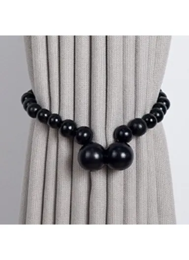 Magnetic Curtain Tiebacks No Drill Decorative Wood Holdbacks Window Treatment Accessories - Black