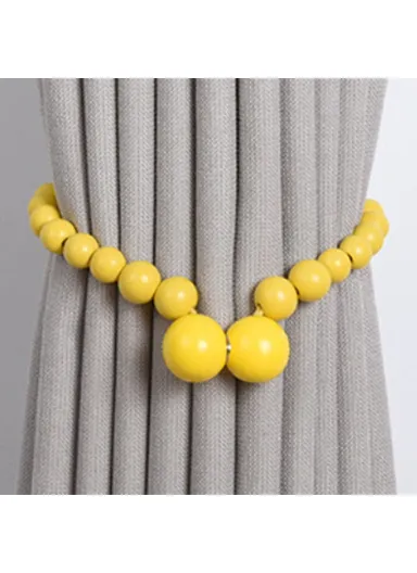 Magnetic Curtain Tiebacks No Drill Decorative Wood Holdbacks Window Treatment Accessories - Yellow