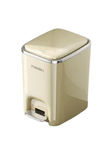 12L Electroplated Trash Can with Lid Plastic Foot Pedal Waste Bin for Bedroom, Kitchen, Office - Cream White