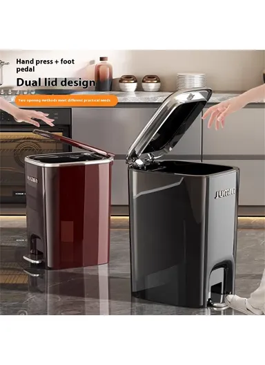 12L Electroplated Trash Can with Lid Plastic Foot Pedal Waste Bin for Bedroom, Kitchen, Office - Black