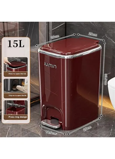 15L Electroplated Trash Can with Lid Plastic Foot Pedal Waste Bin for Bedroom, Kitchen, Office - Wine Red