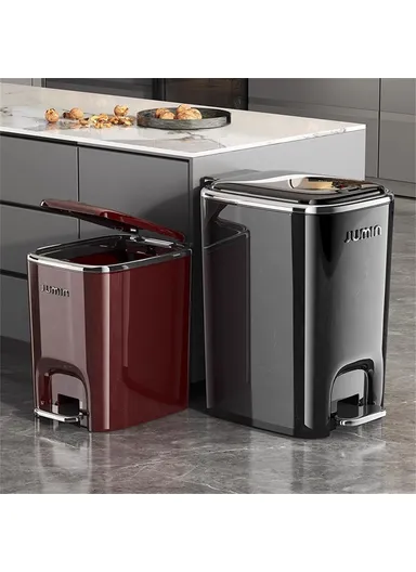 15L Electroplated Trash Can with Lid Plastic Foot Pedal Waste Bin for Bedroom, Kitchen, Office - Wine Red