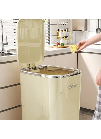 15L Electroplated Trash Can with Lid Plastic Foot Pedal Waste Bin for Bedroom, Kitchen, Office - Cream White