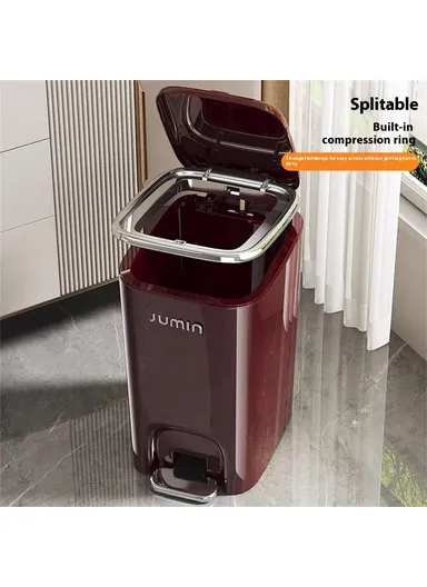 15L Electroplated Trash Can with Lid Plastic Foot Pedal Waste Bin for Bedroom, Kitchen, Office - Cream White