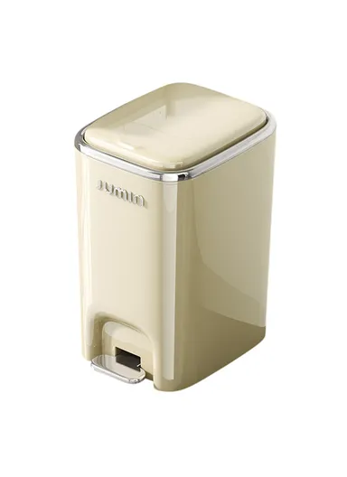 20L Electroplated Trash Can with Lid Plastic Foot Pedal Waste Bin for Bedroom, Kitchen, Office - Cream White